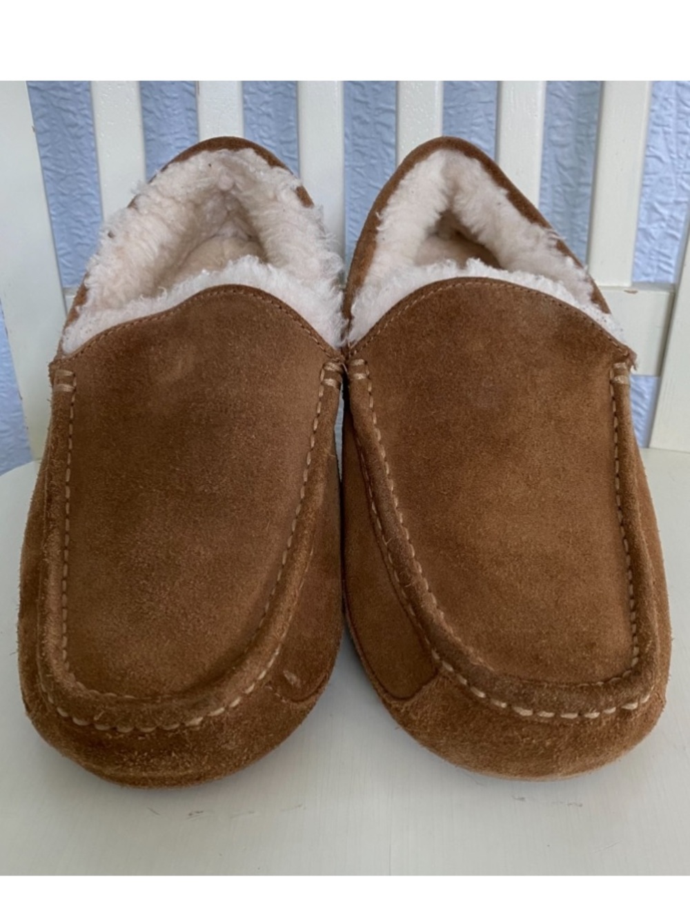 UGG Men's Ascot Chestnut Suede Fleece-Lined Slip-On Loafers